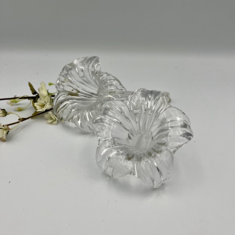 Vintage liggende liljevaser i klart glas