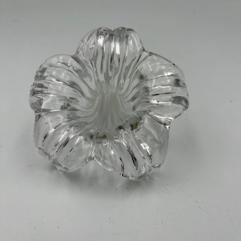 Vintage liggende liljevaser i klart glas
