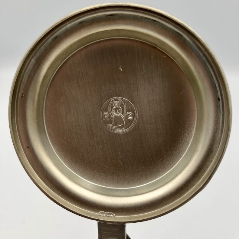 Vintage tysk Rastal �lkrus i glas med graveret kornmotiv og tinl�g