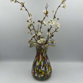 Mundbl�st glaskunst vase i Murano stil med flerfarvet m�nster