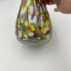 Mundbl�st glaskunst vase i Murano stil med flerfarvet m�nster