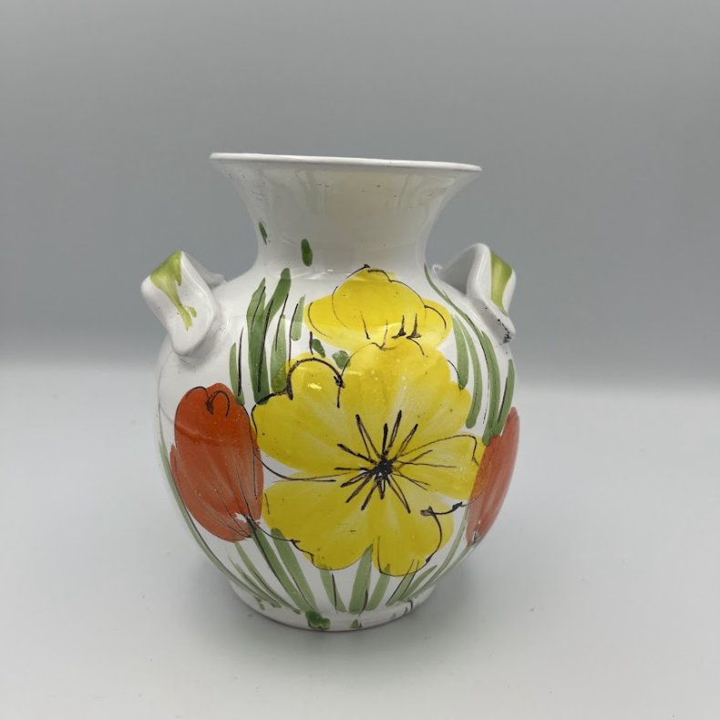 Vintage italiensk stil keramikvase med h�ndmalede blomster