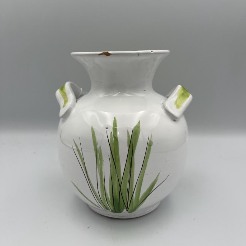 Vintage italiensk stil keramikvase med h�ndmalede blomster