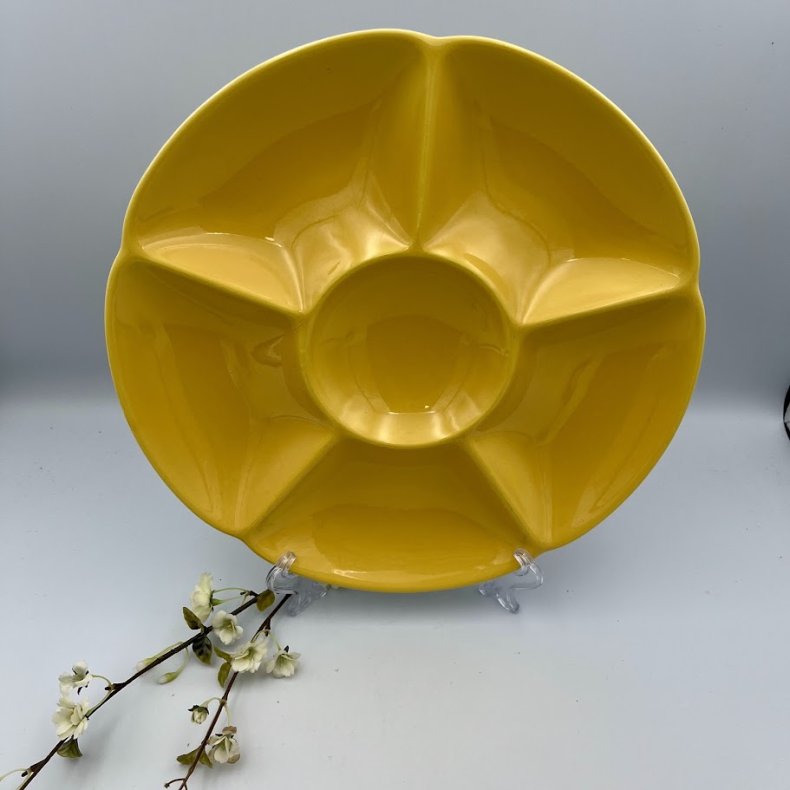 Vintage Aluminia Confetti cabaretfad i gul fajance