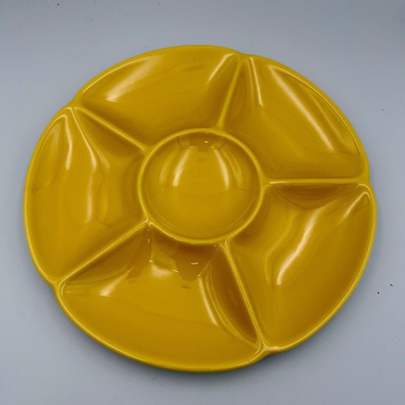 Vintage Aluminia Confetti cabaretfad i gul fajance