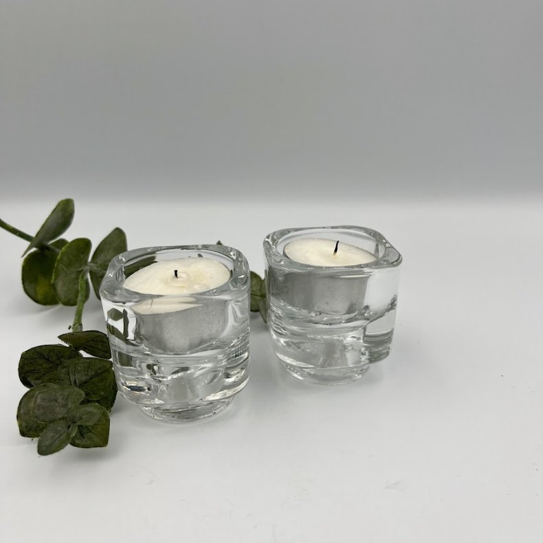 2 sm� glas fyrfadsstager