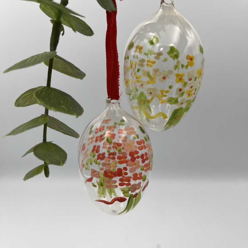 H�ndmalede P�ske�g i Glas � Smukke Glas�g med Blomstermotiver (4-pak)