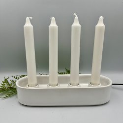 Elegant oval lysestage i hvid keramik til 4 lys