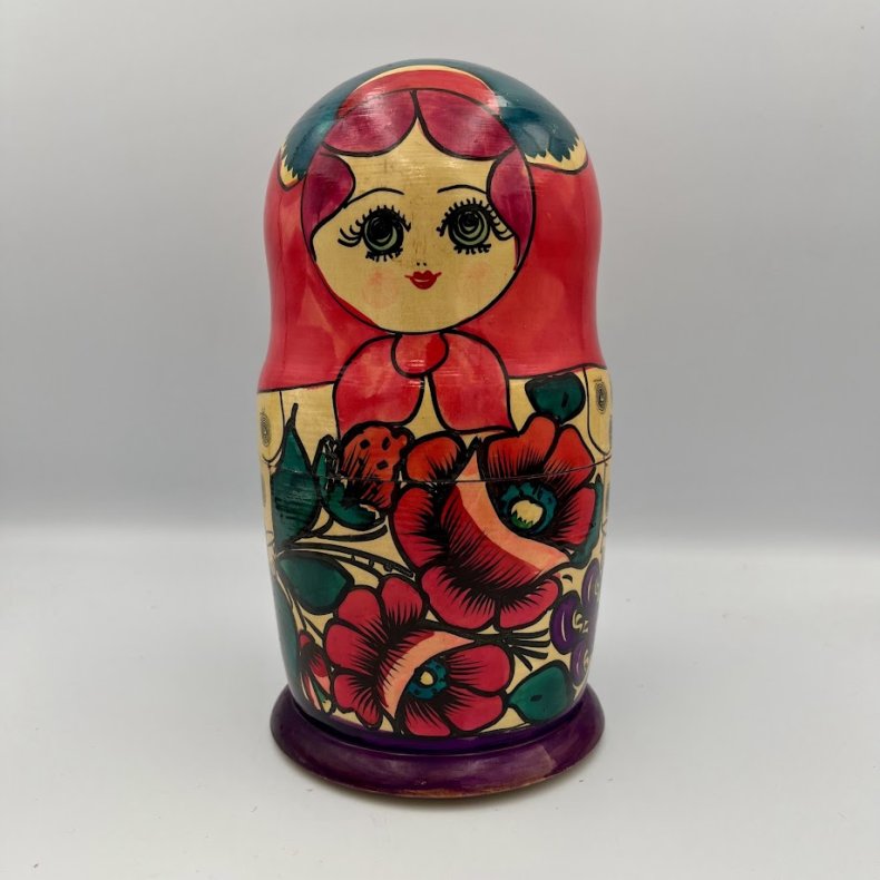 Klassiske H�ndmalede Babushka-dukker i Tr� � Traditionelt S�t (6 stk.)