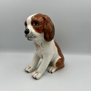 Vintage Italiensk Keramik Hund � H�ndmalet Spaniel / Beagle Hvalp (1970'erne)