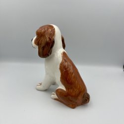 Vintage Italiensk Keramik Hund � H�ndmalet Spaniel / Beagle Hvalp (1970'erne)
