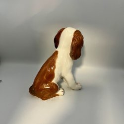 Vintage Italiensk Keramik Hund � H�ndmalet Spaniel / Beagle Hvalp (1970'erne)