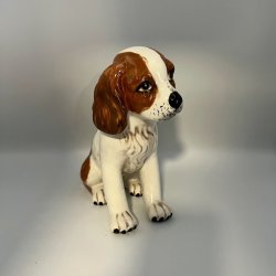 Vintage Italiensk Keramik Hund � H�ndmalet Spaniel / Beagle Hvalp (1970'erne)
