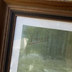 Kunsttryk af et par slidte st�vler