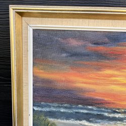 Oliemaleri af Kobberup af farverig solnedgang