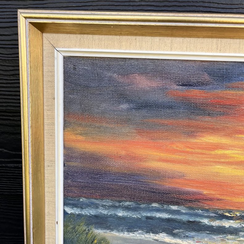 Oliemaleri af Kobberup af farverig solnedgang