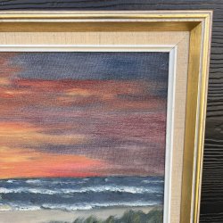 Oliemaleri af Kobberup af farverig solnedgang