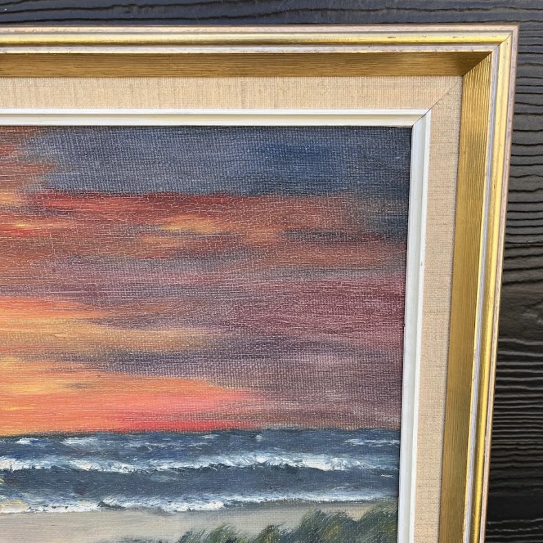 Oliemaleri af Kobberup af farverig solnedgang