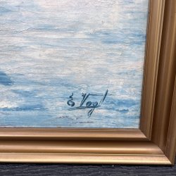 Vintage Oliemaleri � Alpin Bjergs� og Bindingsv�rkshuse af E. Vogt