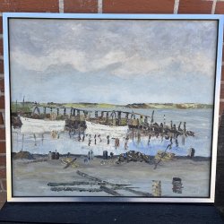 Maritimt oliemaleri af Carl A. Kobberup � Dansk jollehavn