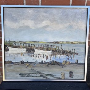 Maritimt oliemaleri af Carl A. Kobberup � Dansk jollehavn