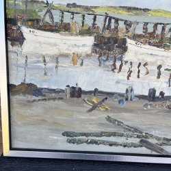 Maritimt oliemaleri af Carl A. Kobberup � Dansk jollehavn