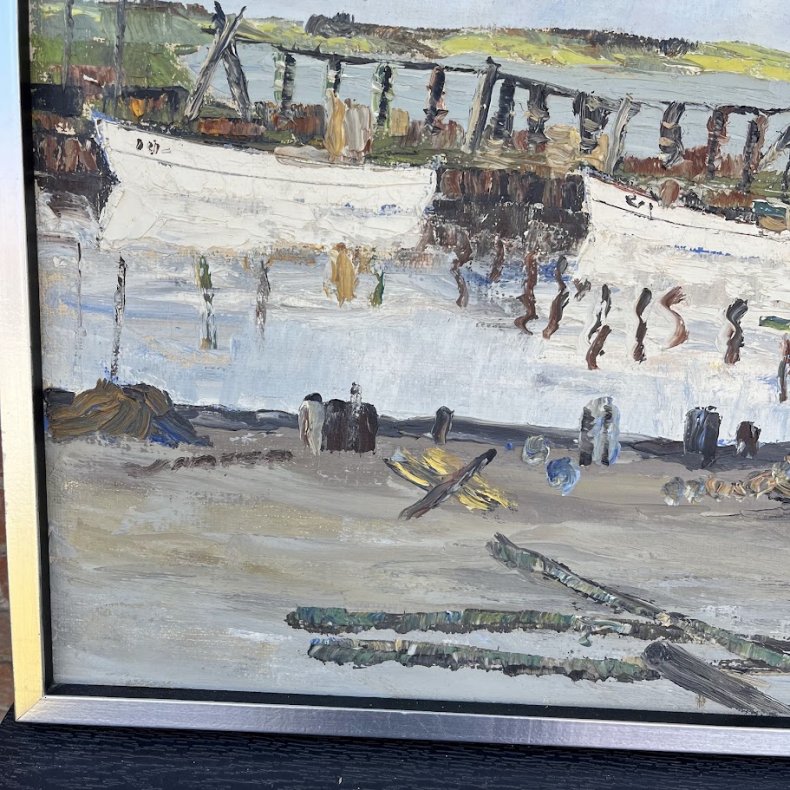 Maritimt oliemaleri af Carl A. Kobberup � Dansk jollehavn