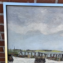 Maritimt oliemaleri af Carl A. Kobberup � Dansk jollehavn