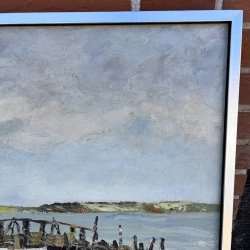 Maritimt oliemaleri af Carl A. Kobberup � Dansk jollehavn