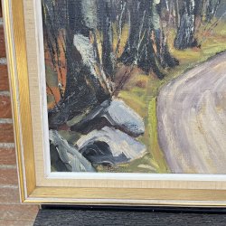Klassisk oliemaleri af Carl A. Kobberup � Skovsti i gl�dende aftensol