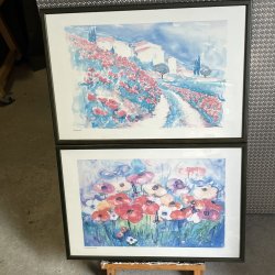 Par af vintage kunstplakater � Linda Fay Powell akvareltryk med toscanske motiver