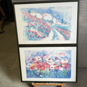 Par af vintage kunstplakater � Linda Fay Powell akvareltryk med toscanske motiver