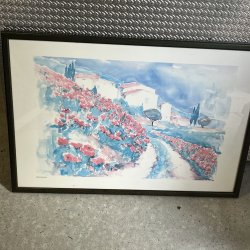 Par af vintage kunstplakater � Linda Fay Powell akvareltryk med toscanske motiver